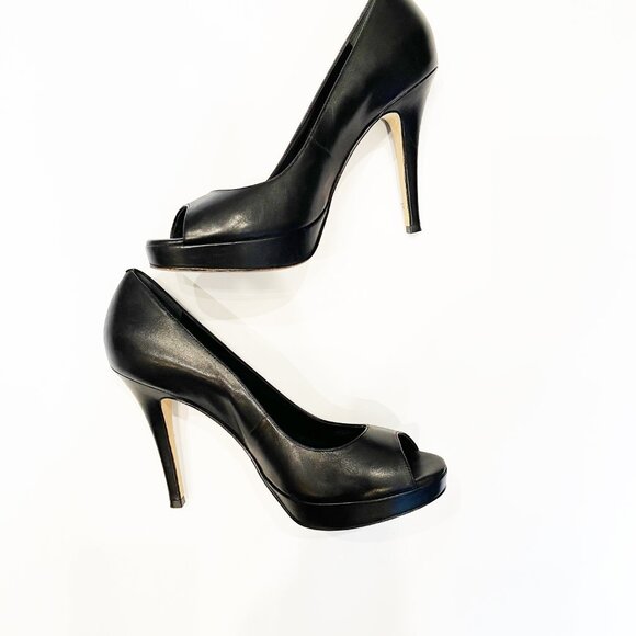 Cole Haan Nike Air Platform Peep-Toe Pumps, Classic Black Leather, Size 10.5B - Picture 2 of 3